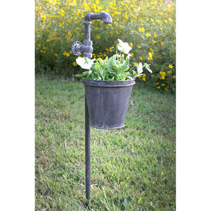 Faucet Garden Stake with vintage spigot and planter