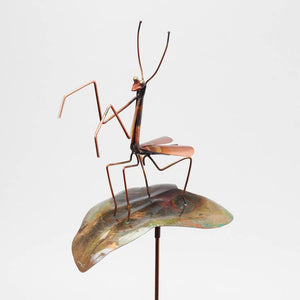 Copper Praying Mantis on Leaf Garden Stake