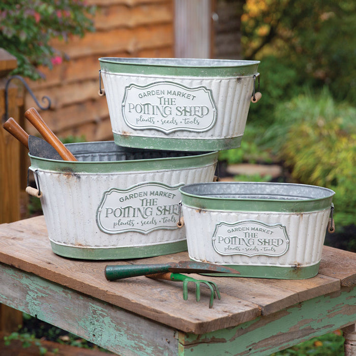Rustic Potting Shed Buckets - Set of Three