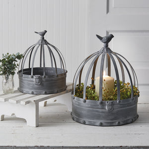 Metal Cloches with Birds - Set of Two