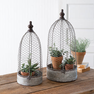 Chicken Wire Cloches with Bases - Set of Two