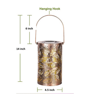 Bronze Hanging Solar Lantern with Leaf Cutouts
