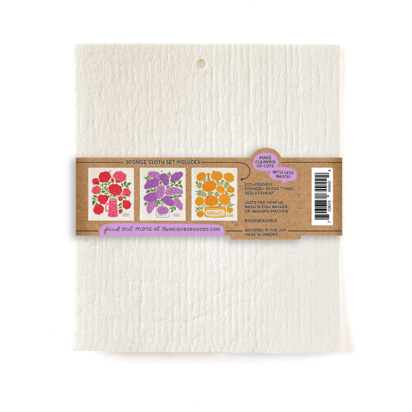 "Edible Flowers" Sponge Cloth Set of 3- Lilac, Marigold & Rose