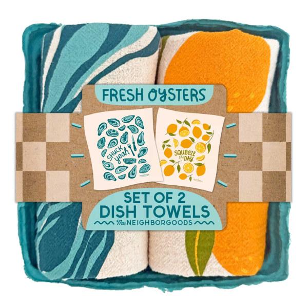 "Fresh Oysters" Tea Towels Set of 2- Oysters & Lemons