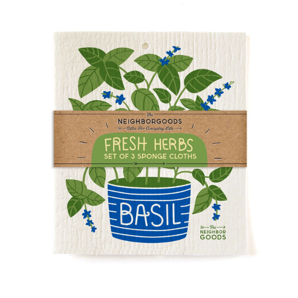 "Fresh Herbs" Sponge Cloth Set of 3- Basil, Dill & Mint
