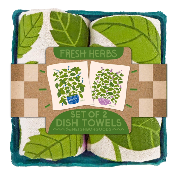 "Fresh Herbs" Tea Towels Set of 2- Basil & Mint