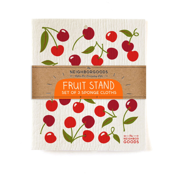 "Fruit Stand" Sponge Cloth Set of 3- Lemon, Orange & Cherry