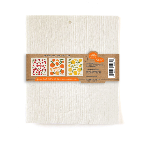 "Fruit Stand" Sponge Cloth Set of 3- Lemon, Orange & Cherry