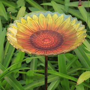 Glass Sunflower Bird Bath Garden Stake