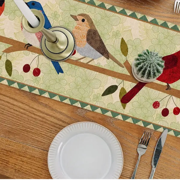 Happy Birds on Branch Table Runner