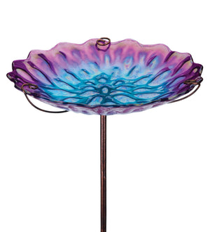 Honeycomb Glass Bowl Bird Bath/Feeder on Stake