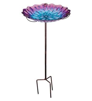 Honeycomb Glass Bowl Bird Bath/Feeder on Stake