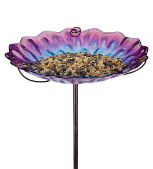 Honeycomb Glass Bowl Bird Bath/Feeder on Stake