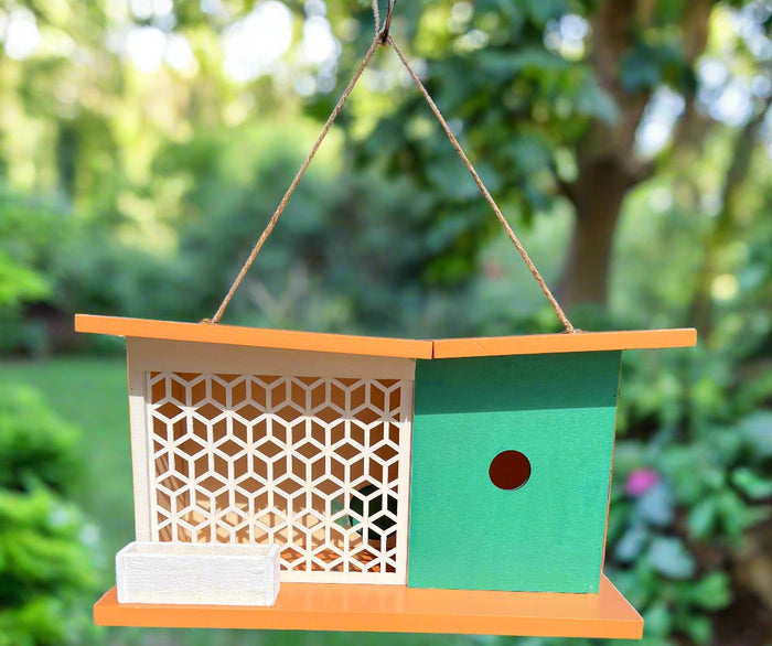 Mid-Century Modern White Lattice Bird House