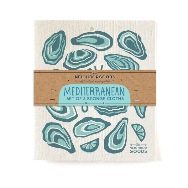 "Mediterranean" Sponge Cloth Set of 3- Oyster, Lemon and Olives