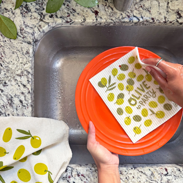 "Mediterranean" Sponge Cloth Set of 3- Oyster, Lemon and Olives