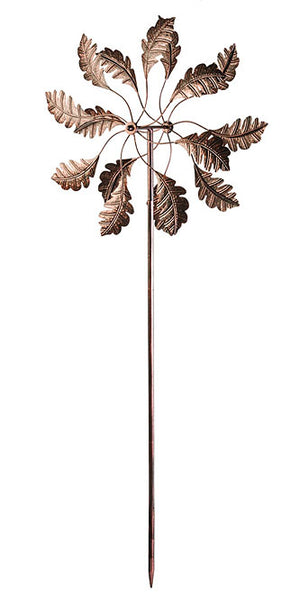 Dual Oak Leaves Kinetic Art Wind Spinner - Bronze-Color, 70" H