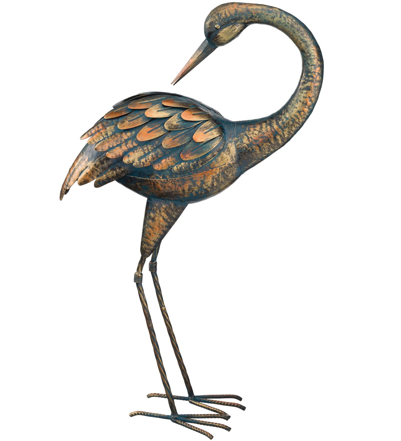 Patina Crane Statue - Preening