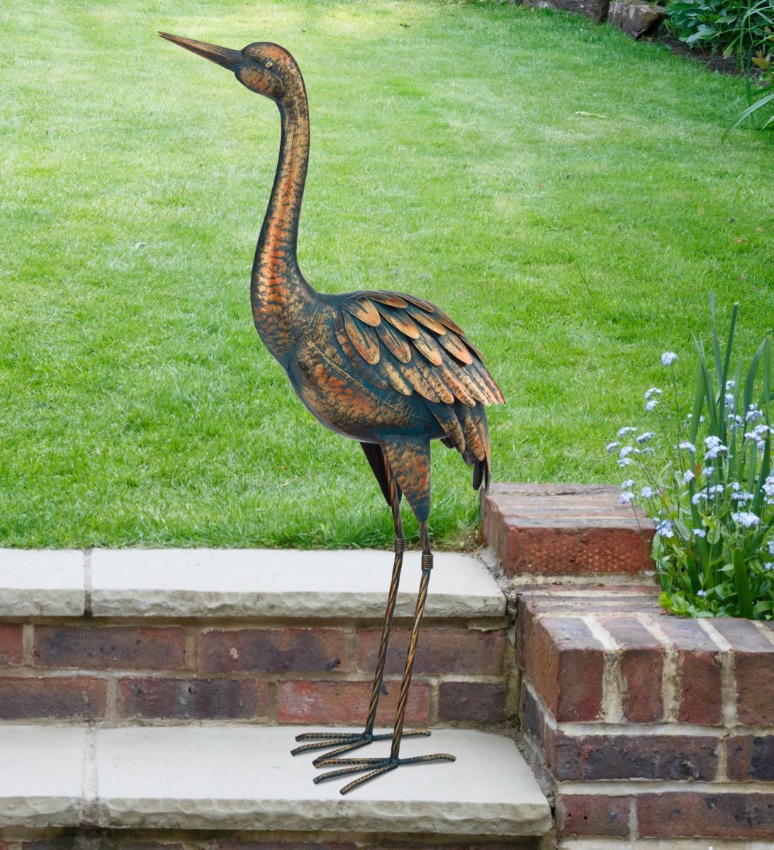 Patina Crane Statue
