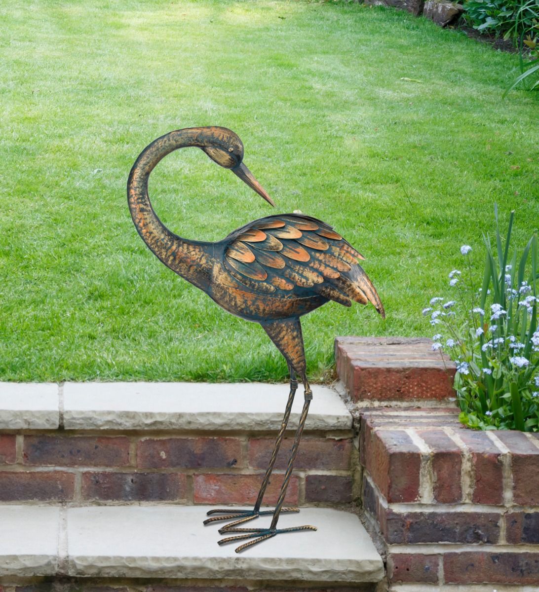 Patina Crane Statue - Preening