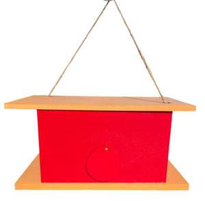 Mid-Century Modern Red Bird House with Lattice