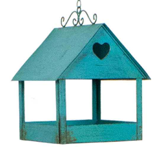 Rustic Fly-Through Bird Feeder with Heart, Blue