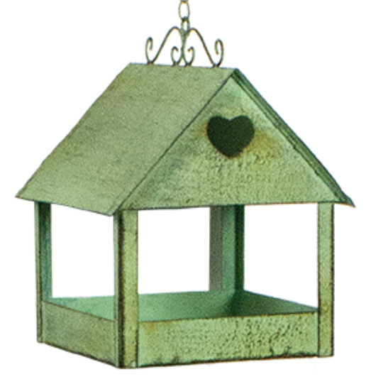 Rustic Fly-Through Bird Feeder with Heart, Green