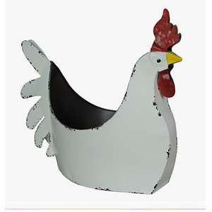 Rustic White Galvanized Metal Rooster Planter