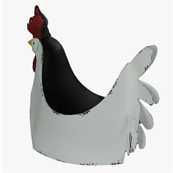 Rustic White Galvanized Metal Rooster Planter