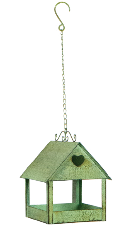 Rustic Fly-Through Bird Feeder with Heart, Green