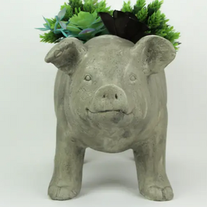 Smiling Pig Planter - Gray