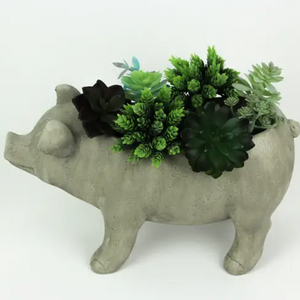 Smiling Pig Planter - Gray
