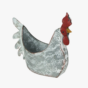 Weathered White Galvanized Metal Rooster Planter