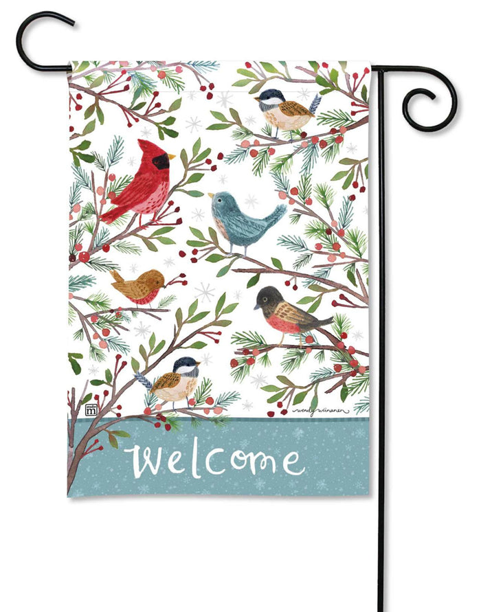 Winter Birds on Branches Garden Flag