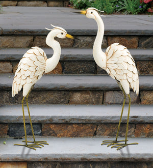 Snowy Egret Statues pair Sunny with Thunderstorms