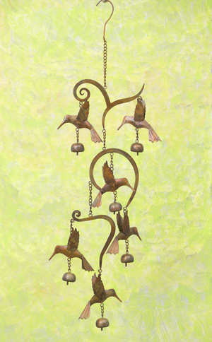 Metal Scrollwork Hummingbird Wind Chime in copper flamed finish