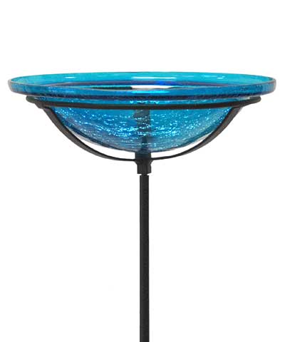 Achla Crackled Glass Bird Bath  close up Teal