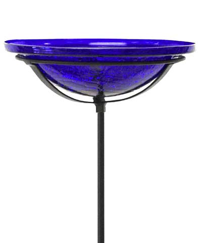 Achla Crackled Glass Bird Bath  close up Cobalt