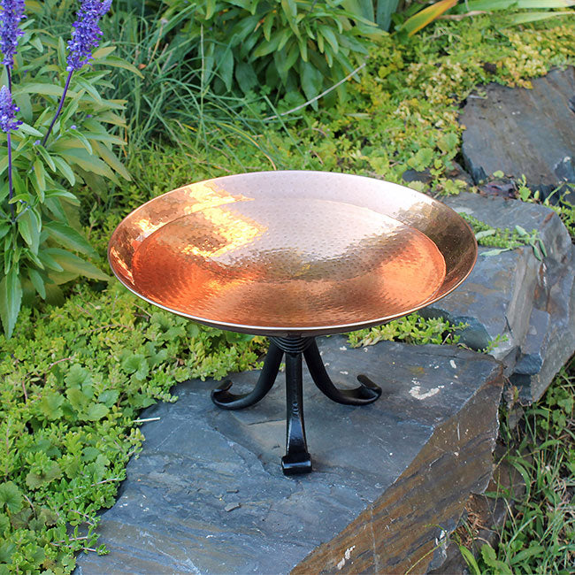 Copper-Plated Bird Bath with Tripod Stand