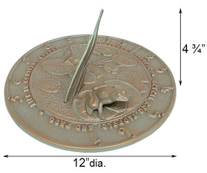 Aluminum Sundial with 3D Frog dimensions