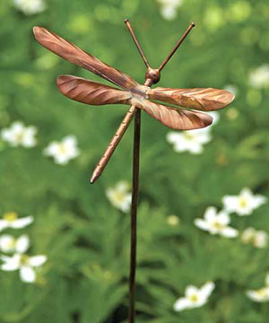Flamed Metal Copper Dragonfly Garden Stake Sunny with Thunderstorms