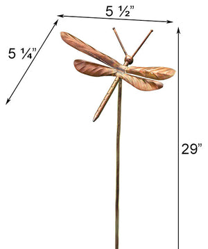 Flamed Metal Copper Dragonfly Garden Stake  with dimensions Sunny with Thunderstorms