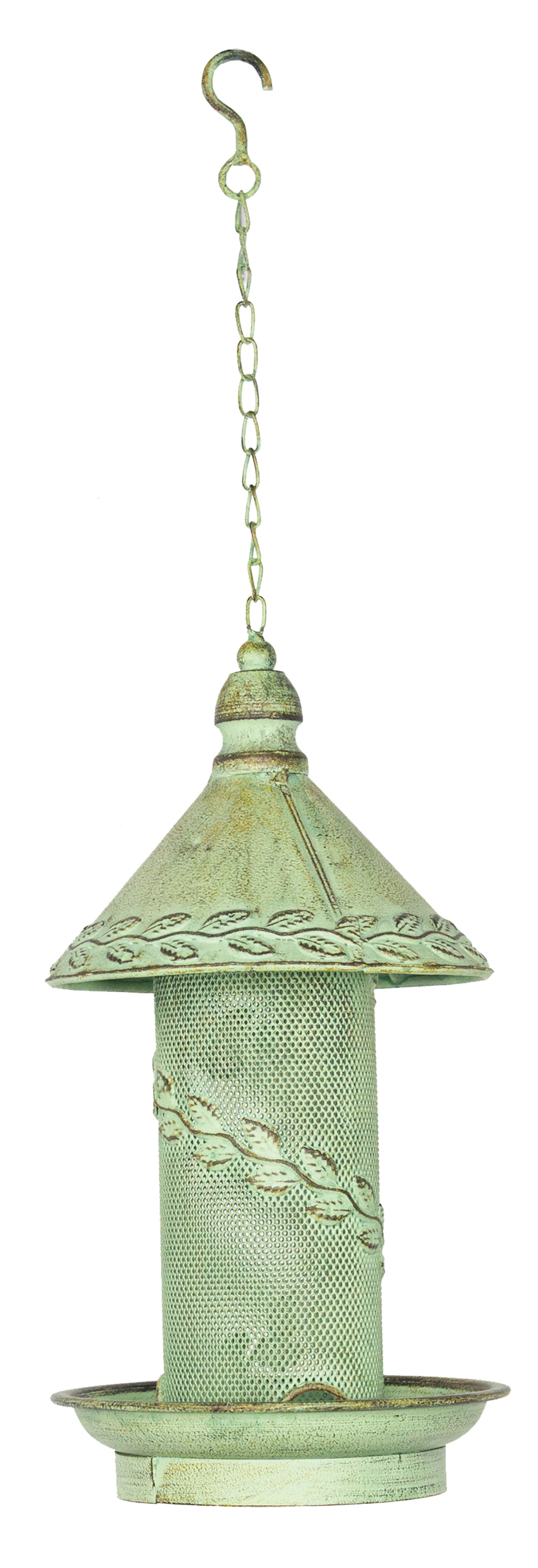 Antique Metal Hanging Bird Feeder with embossed vines