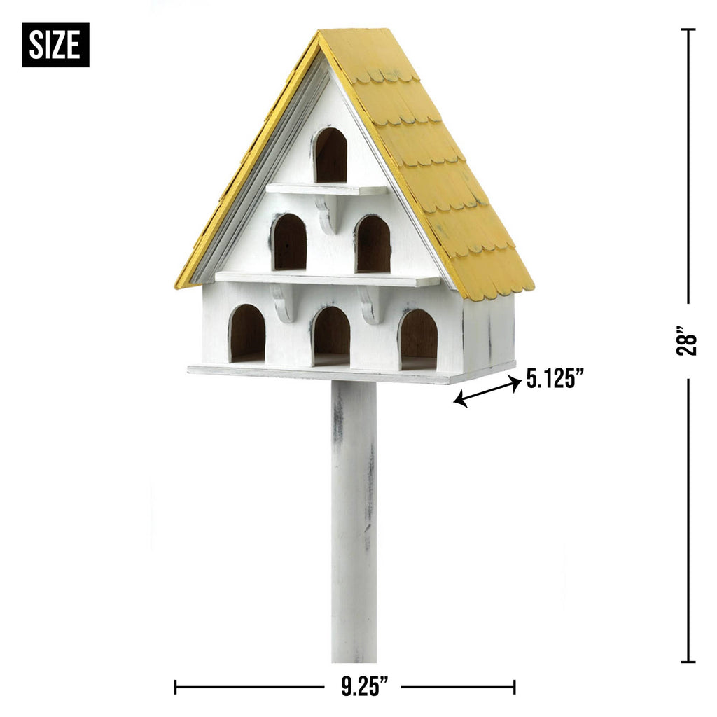 Yellow and white Cape Cod Bird Condo with dimensions