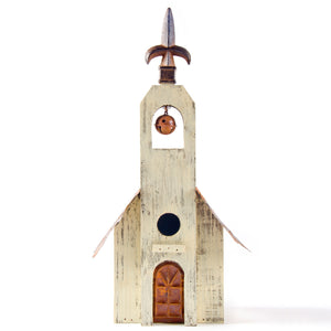 Sunny with Thunderstorms Rustic Church Bird House with Bell