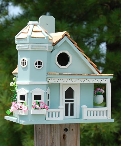 Flower Pot Cottage Bird House, Blue