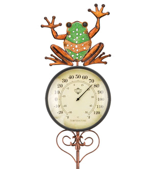 Garden Stake Thermometer with Frog  Sunny with Thunderstorms