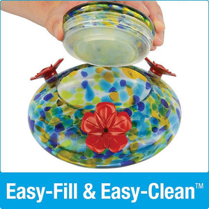 Glass Hummingbird Feeder with Solar Light Easy Fill and Easy Clean