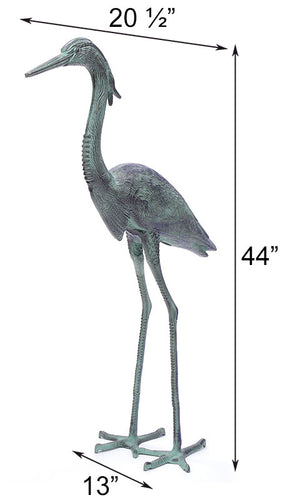 Cast Aluminum Great Blue Heron Statue with dimensions