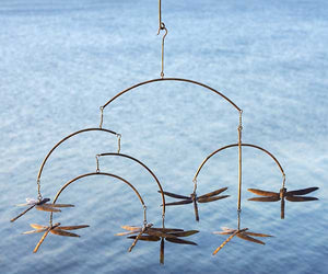 Hanging Dragonflies Mobile in copper color outside